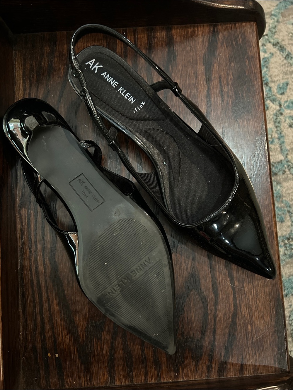 Anne Klein Black Patent Pointed-Toe Slingback Flats